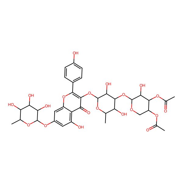 2D Structure of [4-Acetyloxy-6-[3,5-dihydroxy-2-[5-hydroxy-2-(4-hydroxyphenyl)-4-oxo-7-(3,4,5-trihydroxy-6-methyloxan-2-yl)oxychromen-3-yl]oxy-6-methyloxan-4-yl]oxy-5-hydroxyoxan-3-yl] acetate