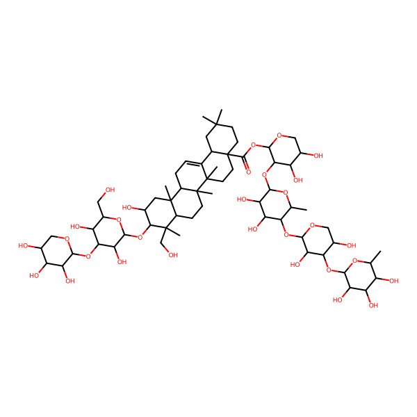 2D Structure of [(2S,3S,4S,5S)-3-[(2S,3R,4S,5R,6S)-5-[(2S,3R,4S,5R)-3,5-dihydroxy-4-[(2S,3R,4R,5R,6S)-3,4,5-trihydroxy-6-methyloxan-2-yl]oxyoxan-2-yl]oxy-3,4-dihydroxy-6-methyloxan-2-yl]oxy-4,5-dihydroxyoxan-2-yl] (4aS,6aR,6aS,6bR,8aR,9R,10R,11S,12aR,14bS)-10-[(2R,3R,4S,5R,6R)-3,5-dihydroxy-6-(hydroxymethyl)-4-[(2S,3R,4S,5R)-3,4,5-trihydroxyoxan-2-yl]oxyoxan-2-yl]oxy-11-hydroxy-9-(hydroxymethyl)-2,2,6a,6b,9,12a-hexamethyl-1,3,4,5,6,6a,7,8,8a,10,11,12,13,14b-tetradecahydropicene-4a-carboxylate