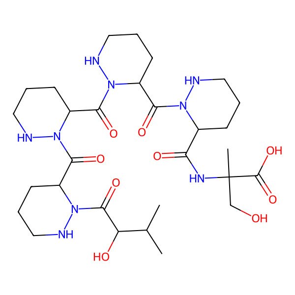 2D Structure of 3-Hydroxy-2-[[2-[2-[2-[2-(2-hydroxy-3-methylbutanoyl)diazinane-3-carbonyl]diazinane-3-carbonyl]diazinane-3-carbonyl]diazinane-3-carbonyl]amino]-2-methylpropanoic acid