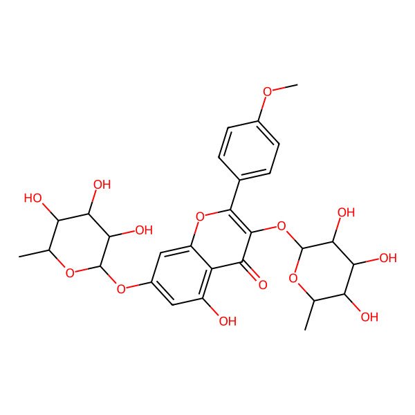 2D Structure of 5-hydroxy-2-(4-methoxyphenyl)-3,7-bis[[(3R,4R,5R,6S)-3,4,5-trihydroxy-6-methyloxan-2-yl]oxy]chromen-4-one