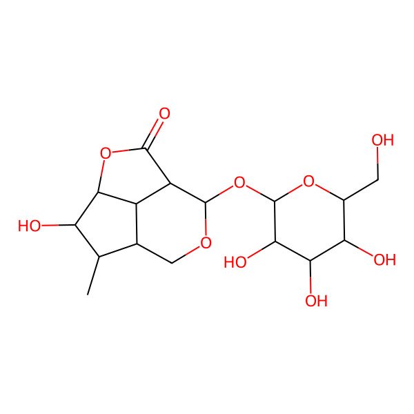 2D Structure of (1S,4R,5R,6R,7R,10R,11S)-5-hydroxy-6-methyl-10-[(2S,3R,4S,5S,6R)-3,4,5-trihydroxy-6-(hydroxymethyl)oxan-2-yl]oxy-3,9-dioxatricyclo[5.3.1.04,11]undecan-2-one