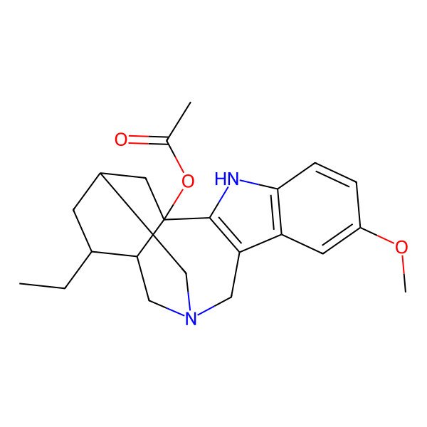 2D Structure of (17-Ethyl-9-methoxy-5,14-diazapentacyclo[12.4.1.03,16.04,12.06,11]nonadeca-4(12),6(11),7,9-tetraen-3-yl) acetate