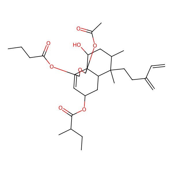 2D Structure of [(1R,3S,5S,6aR,7S,8S,10R,10aS)-1-acetyloxy-3-butanoyloxy-10-hydroxy-7,8-dimethyl-7-(3-methylidenepent-4-enyl)-1,3,5,6,6a,8,9,10-octahydrobenzo[d][2]benzofuran-5-yl] (2S)-2-methylbutanoate