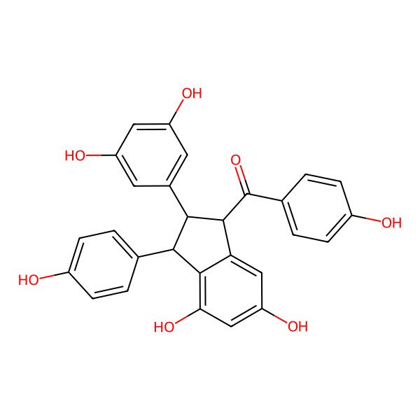 2D Structure of [2-(3,5-dihydroxyphenyl)-4,6-dihydroxy-3-(4-hydroxyphenyl)-2,3-dihydro-1H-inden-1-yl]-(4-hydroxyphenyl)methanone