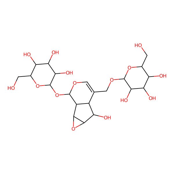 2D Structure of 2-(Hydroxymethyl)-6-[[5-hydroxy-10-[3,4,5-trihydroxy-6-(hydroxymethyl)oxan-2-yl]oxy-3,9-dioxatricyclo[4.4.0.02,4]dec-7-en-7-yl]methoxy]oxane-3,4,5-triol