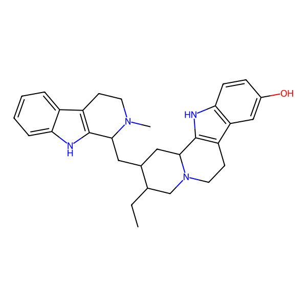 2D Structure of 3-Ethyl-2-[(2-methyl-1,3,4,9-tetrahydropyrido[3,4-b]indol-1-yl)methyl]-1,2,3,4,6,7,12,12b-octahydroindolo[2,3-a]quinolizin-9-ol