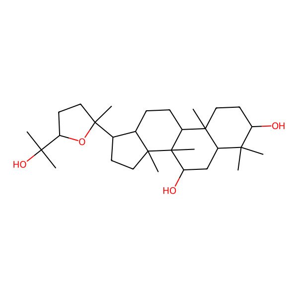 2D Structure of (3S,5R,7R,8R,9R,10S,13R,14R,17S)-17-[(2S,5R)-5-(2-hydroxypropan-2-yl)-2-methyloxolan-2-yl]-4,4,8,10,14-pentamethyl-2,3,5,6,7,9,11,12,13,15,16,17-dodecahydro-1H-cyclopenta[a]phenanthrene-3,7-diol