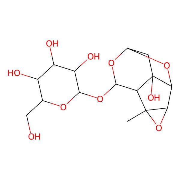 2D Structure of 2-(Hydroxymethyl)-6-[(10-hydroxy-4-methyl-3,7,11-trioxatetracyclo[6.2.1.02,4.05,10]undecan-6-yl)oxy]oxane-3,4,5-triol