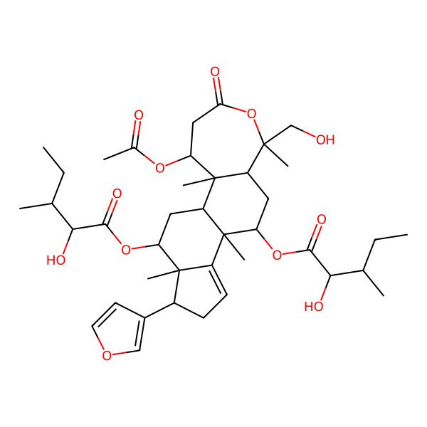 2D Structure of [3-Acetyloxy-15-(furan-3-yl)-7-(hydroxymethyl)-10-(2-hydroxy-3-methylpentanoyl)oxy-2,7,11,16-tetramethyl-5-oxo-6-oxatetracyclo[9.7.0.02,8.012,16]octadec-12-en-17-yl] 2-hydroxy-3-methylpentanoate
