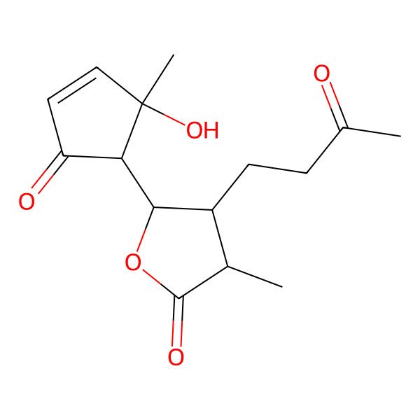 2D Structure of (3R,4R,5S)-5-[(1S,2S)-2-hydroxy-2-methyl-5-oxocyclopent-3-en-1-yl]-3-methyl-4-(3-oxobutyl)oxolan-2-one