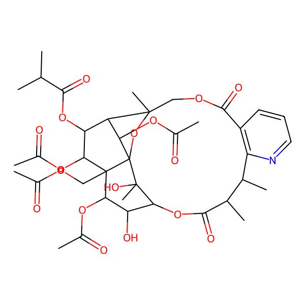 2D Structure of [19,21,24-Triacetyloxy-20-(acetyloxymethyl)-18,25-dihydroxy-3,13,14,25-tetramethyl-6,15-dioxo-2,5,16-trioxa-11-azapentacyclo[15.7.1.01,20.03,23.07,12]pentacosa-7(12),8,10-trien-22-yl] 2-methylpropanoate