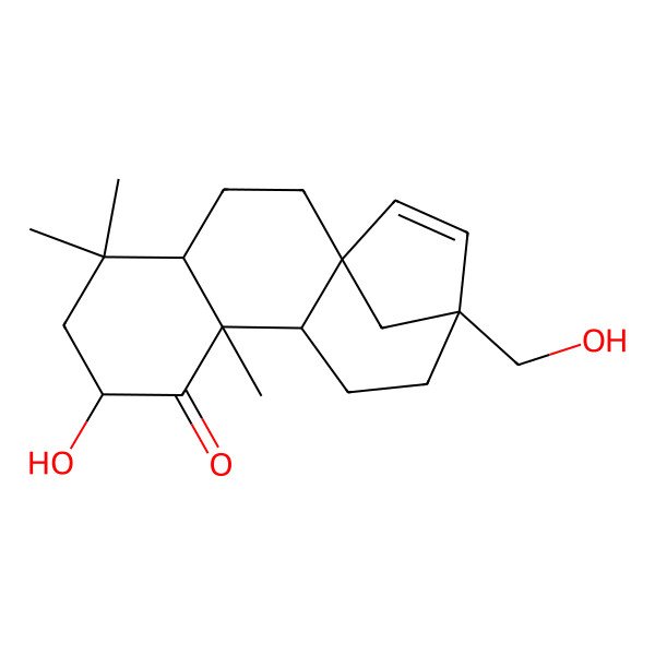 2D Structure of (1R,4R,7S,9R,10R,13R)-7-hydroxy-13-(hydroxymethyl)-5,5,9-trimethyltetracyclo[11.2.1.01,10.04,9]hexadec-14-en-8-one