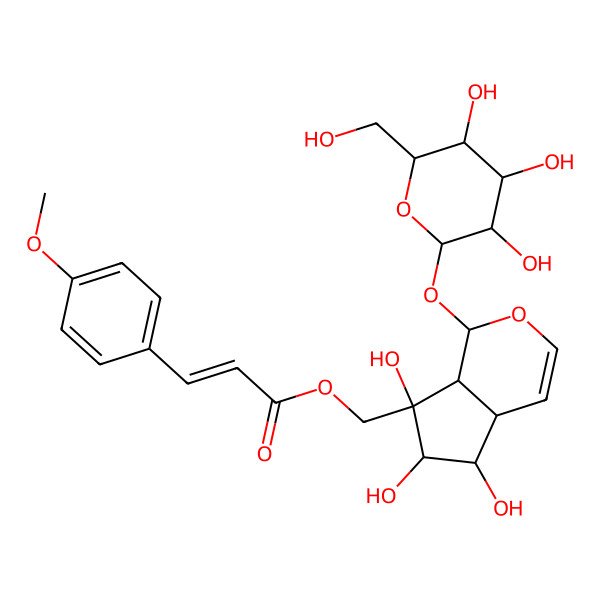 2D Structure of [5,6,7-trihydroxy-1-[3,4,5-trihydroxy-6-(hydroxymethyl)oxan-2-yl]oxy-4a,5,6,7a-tetrahydro-1H-cyclopenta[c]pyran-7-yl]methyl 3-(4-methoxyphenyl)prop-2-enoate