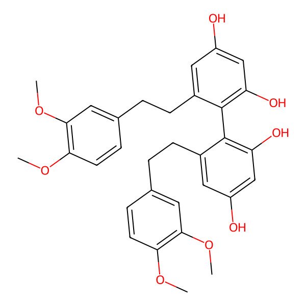 2D Structure of 5-[2-(3,4-Dimethoxyphenyl)ethyl]-4-[2-[2-(3,4-dimethoxyphenyl)ethyl]-4,6-dihydroxyphenyl]benzene-1,3-diol