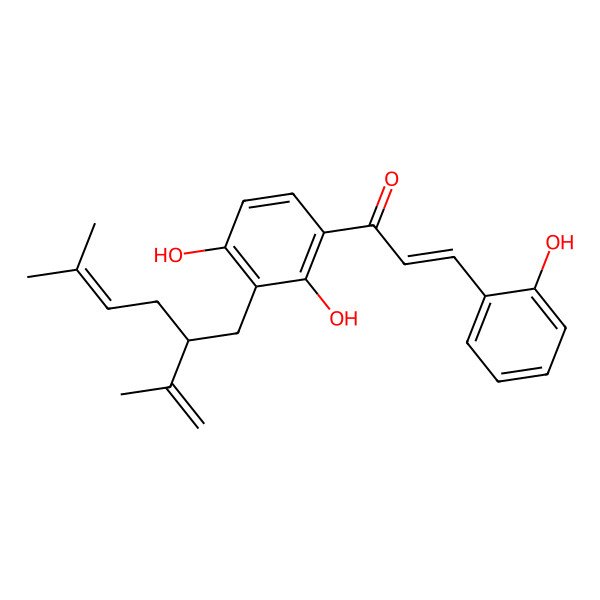2D Structure of (E)-1-[2,4-dihydroxy-3-[(2S)-5-methyl-2-prop-1-en-2-ylhex-4-enyl]phenyl]-3-(2-hydroxyphenyl)prop-2-en-1-one