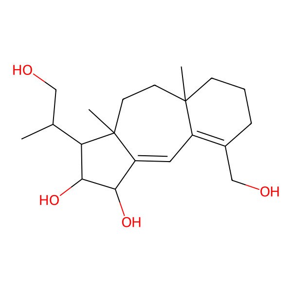 2D Structure of 9-(Hydroxymethyl)-3-(1-hydroxypropan-2-yl)-3a,5a-dimethyl-1,2,3,4,5,6,7,8-octahydrobenzo[g]azulene-1,2-diol