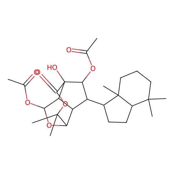 2D Structure of [(2S,4R,8R,9S,10R)-10-[(1R,3aS,7aR)-4,4,7a-trimethyl-2,3,3a,5,6,7-hexahydro-1H-inden-1-yl]-2-acetyloxy-8-hydroxy-5,5-dimethyl-7-oxo-3,6-dioxatricyclo[6.3.0.04,11]undecan-9-yl] acetate
