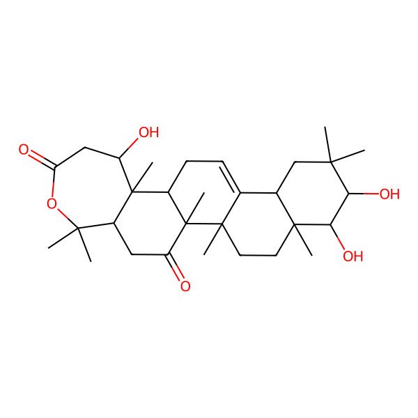 2D Structure of 6,7,16-Trihydroxy-1,2,5,8,8,15,20,20-octamethyl-19-oxapentacyclo[12.9.0.02,11.05,10.015,21]tricos-11-ene-18,23-dione