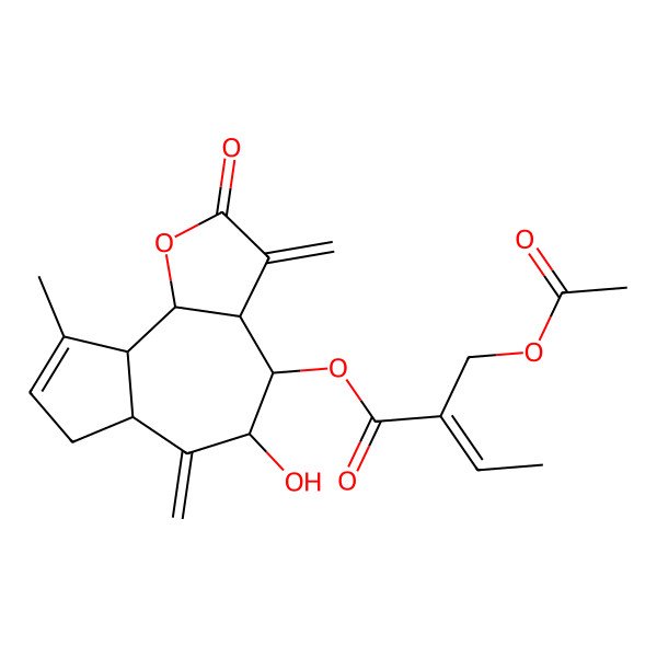 2D Structure of [(3aS,4S,5R,6aR,9aR,9bR)-5-hydroxy-9-methyl-3,6-dimethylidene-2-oxo-4,5,6a,7,9a,9b-hexahydro-3aH-azuleno[4,5-b]furan-4-yl] (E)-2-(acetyloxymethyl)but-2-enoate