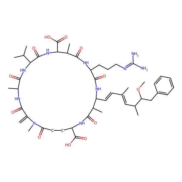 2D Structure of (5R,8S,11R,12S,15S,18S,19S,22R)-15-[3-(diaminomethylideneamino)propyl]-18-[(1E,3E,5S,6S)-6-methoxy-3,5-dimethyl-7-phenylhepta-1,3-dienyl]-1,5,12,19-tetramethyl-2-methylidene-3,6,9,13,16,20,25-heptaoxo-8-propan-2-yl-1,4,7,10,14,17,21-heptazacyclopentacosane-11,22-dicarboxylic acid