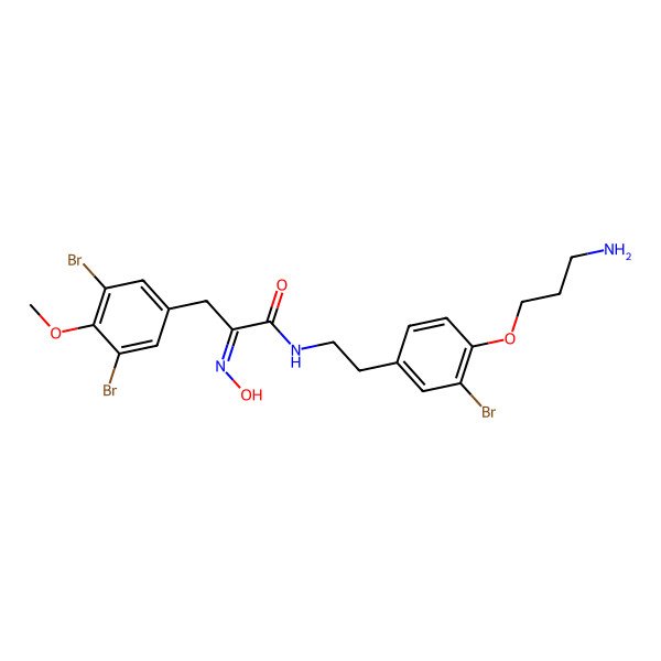 2D Structure of N-[2-[4-(3-aminopropoxy)-3-bromophenyl]ethyl]-3-(3,5-dibromo-4-methoxyphenyl)-2-hydroxyiminopropanamide
