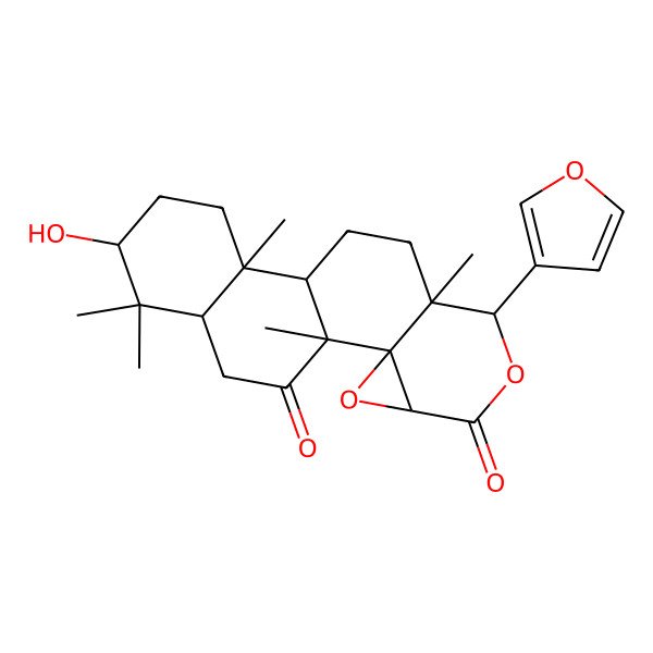 2D Structure of 7-(Furan-3-yl)-15-hydroxy-1,8,12,16,16-pentamethyl-3,6-dioxapentacyclo[9.8.0.02,4.02,8.012,17]nonadecane-5,19-dione