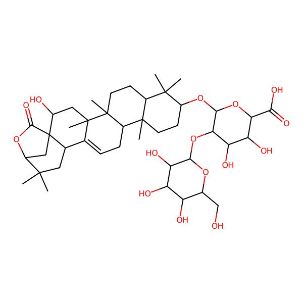 2D Structure of 3,4-Dihydroxy-6-[(2-hydroxy-4,5,9,9,13,20,20-heptamethyl-23-oxo-22-oxahexacyclo[19.2.1.01,18.04,17.05,14.08,13]tetracos-16-en-10-yl)oxy]-5-[3,4,5-trihydroxy-6-(hydroxymethyl)oxan-2-yl]oxyoxane-2-carboxylic acid