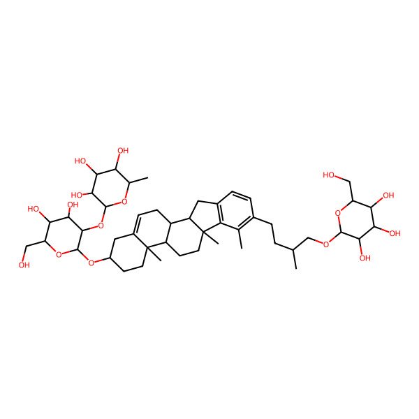2D Structure of 2-[2-[[4a,6a,7-trimethyl-8-[3-methyl-4-[3,4,5-trihydroxy-6-(hydroxymethyl)oxan-2-yl]oxybutyl]-2,3,4,4b,5,6,11,11a,11b,12-decahydro-1H-indeno[2,1-a]phenanthren-2-yl]oxy]-4,5-dihydroxy-6-(hydroxymethyl)oxan-3-yl]oxy-6-methyloxane-3,4,5-triol