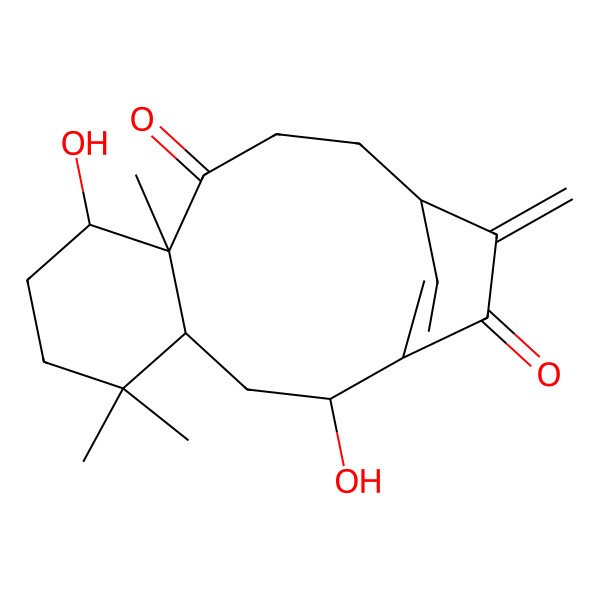 2D Structure of (2R,4R,8S,9S,13R)-2,8-dihydroxy-5,5,9-trimethyl-14-methylidenetricyclo[11.2.1.04,9]hexadec-1(16)-ene-10,15-dione