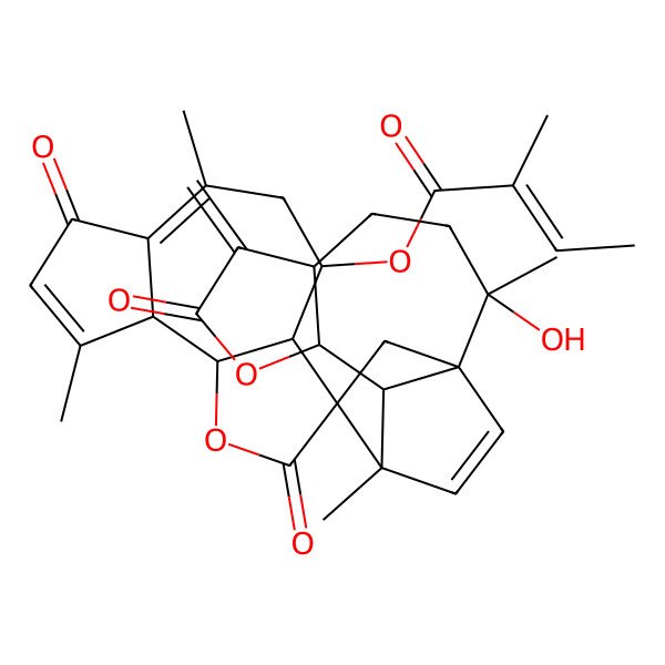 2D Structure of [(1'R,2'R,3S,3aR,4S,5'S,9'S,9aS,9bR,10'S,11'S)-2'-hydroxy-2',6,9,11'-tetramethyl-6'-methylidene-2,7,7'-trioxospiro[4,5,9a,9b-tetrahydro-3aH-azuleno[4,5-b]furan-3,15'-8-oxatetracyclo[9.2.2.01,10.05,9]pentadec-12-ene]-4-yl] (E)-2-methylbut-2-enoate