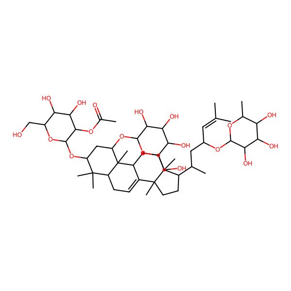 2D Structure of [(2R,3R,4S,5S,6R)-4,5-dihydroxy-6-(hydroxymethyl)-2-[[(1R,3S,5S,9S,10R,13S,14S,17S)-4,4,10,13,14-pentamethyl-17-[(2R,4S)-6-methyl-4-[(2R,3R,4R,5R,6S)-3,4,5-trihydroxy-6-methyloxan-2-yl]oxyhept-5-en-2-yl]-1-[(2R,3R,4S,5S,6R)-3,4,5-trihydroxy-6-(hydroxymethyl)oxan-2-yl]oxy-2,3,5,6,9,11,12,15,16,17-decahydro-1H-cyclopenta[a]phenanthren-3-yl]oxy]oxan-3-yl] acetate