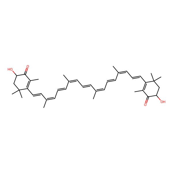 2D Structure of (6S)-6-hydroxy-3-[(1E,3E,5E,7E,9E,11E,13E,15E,17E)-18-[(4S)-4-hydroxy-2,6,6-trimethyl-3-oxocyclohexen-1-yl]-4,8,12,16-tetramethyloctadeca-1,3,5,7,9,11,13,15,17-nonaenyl]-2,4,4-trimethylcyclohex-2-en-1-one