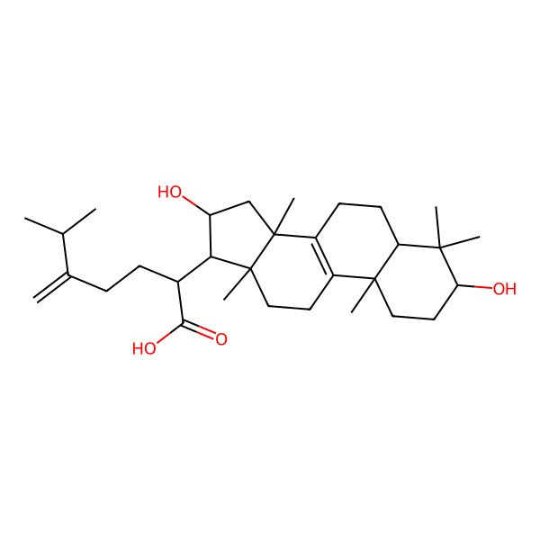 2D Structure of 2-(3,16-dihydroxy-4,4,10,13,14-pentamethyl-2,3,5,6,7,11,12,15,16,17-decahydro-1H-cyclopenta[a]phenanthren-17-yl)-6-methyl-5-methylideneheptanoic acid