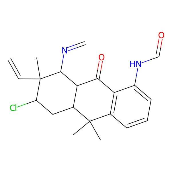 2D Structure of N-[(6R,7R,8R,8aR,10aS)-6-chloro-7-ethenyl-7,10,10-trimethyl-8-(methylideneamino)-9-oxo-6,8,8a,10a-tetrahydro-5H-anthracen-1-yl]formamide