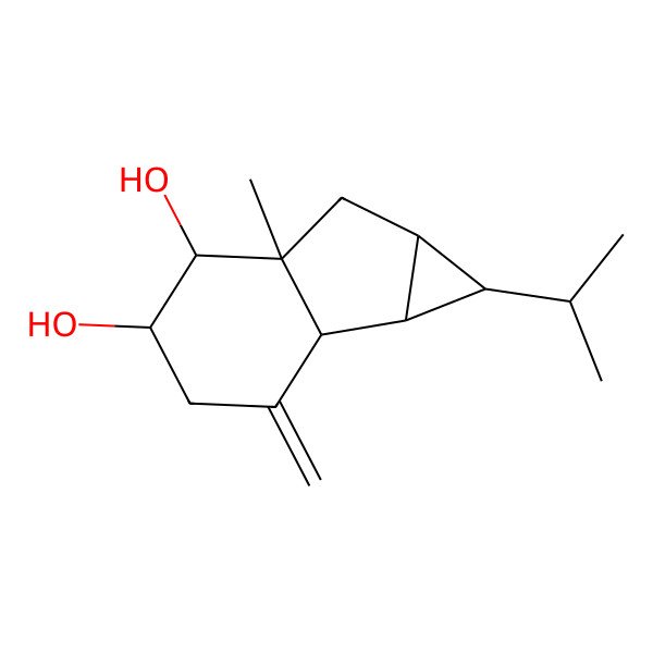 2D Structure of (1R,1aR,1bS,4R,5R,5aS,6aR)-5a-methyl-2-methylidene-1-propan-2-yl-1,1a,1b,3,4,5,6,6a-octahydrocyclopropa[a]indene-4,5-diol