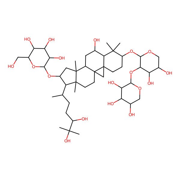 2D Structure of (2R,3R,4S,5S,6R)-2-[[(1S,3R,6S,8R,9S,11S,12S,14S,15R,16R)-15-[(2R,5R)-5,6-dihydroxy-6-methylheptan-2-yl]-6-[(2S,3R,4S,5R)-4,5-dihydroxy-3-[(2S,3R,4S,5S)-3,4,5-trihydroxyoxan-2-yl]oxyoxan-2-yl]oxy-9-hydroxy-7,7,12,16-tetramethyl-14-pentacyclo[9.7.0.01,3.03,8.012,16]octadecanyl]oxy]-6-(hydroxymethyl)oxane-3,4,5-triol
