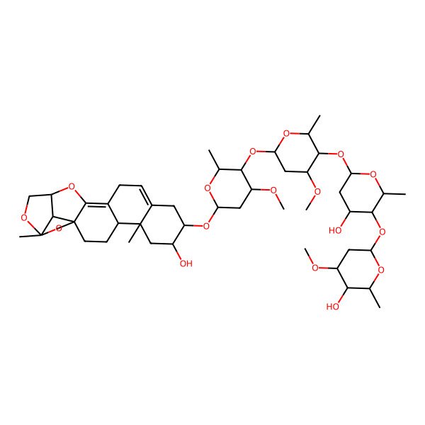 2D Structure of 8-[5-[5-[4-Hydroxy-5-(5-hydroxy-4-methoxy-6-methyloxan-2-yl)oxy-6-methyloxan-2-yl]oxy-4-methoxy-6-methyloxan-2-yl]oxy-4-methoxy-6-methyloxan-2-yl]oxy-5,19-dimethyl-15,18,20-trioxahexacyclo[14.5.1.01,14.04,13.05,10.019,22]docosa-10,13-dien-7-ol