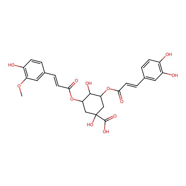 2D Structure of 3-[3-(3,4-Dihydroxyphenyl)prop-2-enoyloxy]-1,4-dihydroxy-5-[3-(4-hydroxy-3-methoxyphenyl)prop-2-enoyloxy]cyclohexane-1-carboxylic acid
