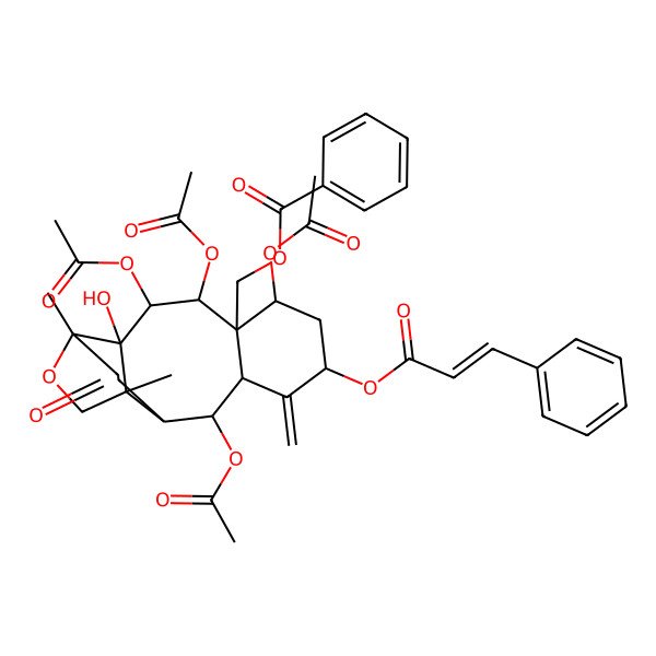 2D Structure of [3,4,6,11-Tetraacetyloxy-2-hydroxy-1,15-dimethyl-9-methylidene-14-oxo-8-(3-phenylprop-2-enoyloxy)-16-oxatetracyclo[10.5.0.02,15.05,10]heptadecan-5-yl]methyl benzoate