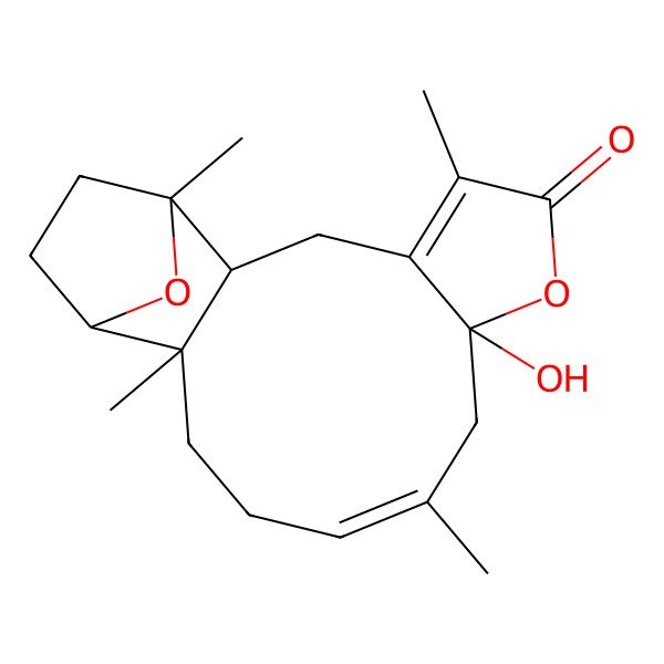 2D Structure of (1S,2R,8R,10Z,14R,15R)-8-hydroxy-1,5,10,14-tetramethyl-7,18-dioxatetracyclo[13.2.1.02,14.04,8]octadeca-4,10-dien-6-one