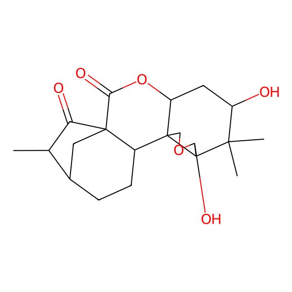 2D Structure of (1S,4S,6S,8R,9R,12S,13S,16R,17R)-6,9-dihydroxy-7,7,17-trimethyl-3,10-dioxapentacyclo[14.2.1.01,13.04,12.08,12]nonadecane-2,18-dione