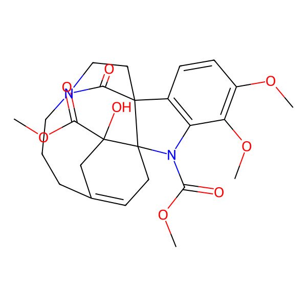 2D Structure of Dimethyl 18-hydroxy-4,5-dimethoxy-21-oxo-2,12-diazapentacyclo[14.2.2.19,12.01,9.03,8]henicosa-3(8),4,6,16(20)-tetraene-2,18-dicarboxylate