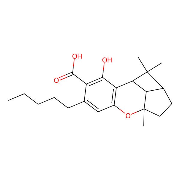 2D Structure of 1H-4-Oxabenzo[f]cyclobut[cd]indene-7-carboxylic acid, 1a,2,3,3a,8b,8c-hexahydro-8-hydroxy-1,1,3a-trimethyl-6-pentyl-; 1a,2,3,3a,8b,8c-Hexahydro-8-hydroxy-1,1,3a-trimethyl-6-pentyl-1H-4-oxabenzo[f]cyclobut[cd]indene-7-carboxylic acid; Cannabicyclolic acid; CBLA