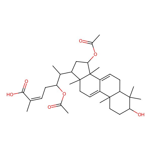 2D Structure of 5-acetyloxy-6-(15-acetyloxy-3-hydroxy-4,4,10,13,14-pentamethyl-2,3,5,6,12,15,16,17-octahydro-1H-cyclopenta[a]phenanthren-17-yl)-2-methylhept-2-enoic acid