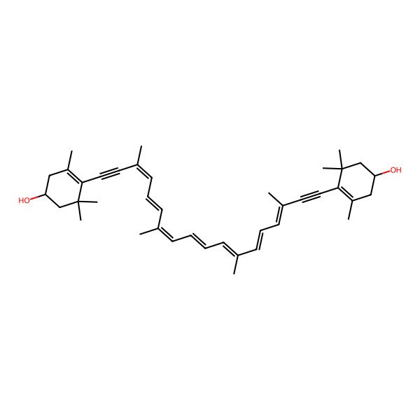 2D Structure of (1S)-4-[(3E,5E,7E,9E,11E,13E,15E)-18-[(4S)-4-hydroxy-2,6,6-trimethylcyclohexen-1-yl]-3,7,12,16-tetramethyloctadeca-3,5,7,9,11,13,15-heptaen-1,17-diynyl]-3,5,5-trimethylcyclohex-3-en-1-ol