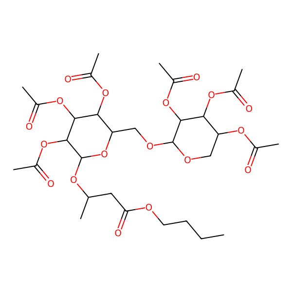 2D Structure of butyl (3R)-3-[(2R,3R,4S,5R,6R)-3,4,5-triacetyloxy-6-[[(2R,3R,4S,5S)-3,4,5-triacetyloxyoxan-2-yl]oxymethyl]oxan-2-yl]oxybutanoate