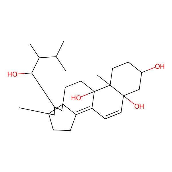 2D Structure of (5R,6S,7S,9S,12S,13R,16R,18S)-7-[(1S,2S)-1-hydroxy-2,3-dimethylbutyl]-6,13-dimethylpentacyclo[10.8.0.02,9.05,9.013,18]icosa-1,19-diene-12,16,18-triol