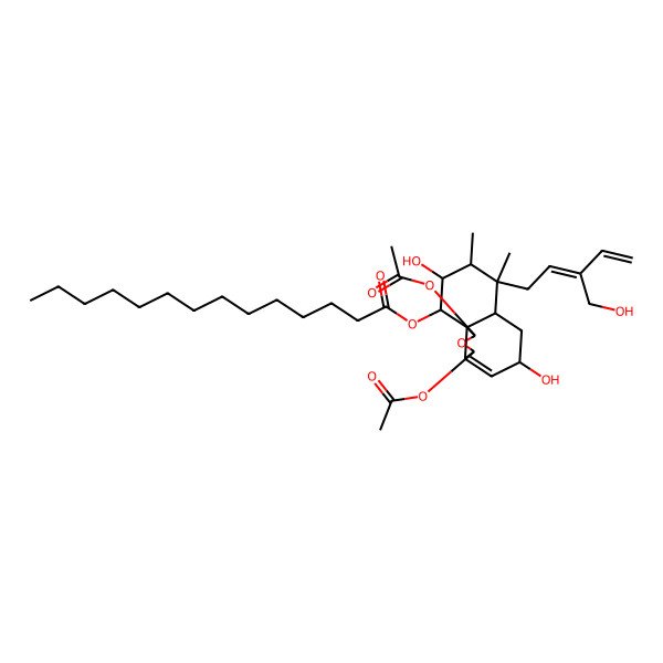 2D Structure of [(1R,3S,5S,6aR,7R,8R,9S,10S,10aR)-1,3-diacetyloxy-5,9-dihydroxy-7-[(2Z)-3-(hydroxymethyl)penta-2,4-dienyl]-7,8-dimethyl-1,3,5,6,6a,8,9,10-octahydrobenzo[d][2]benzofuran-10-yl] tetradecanoate