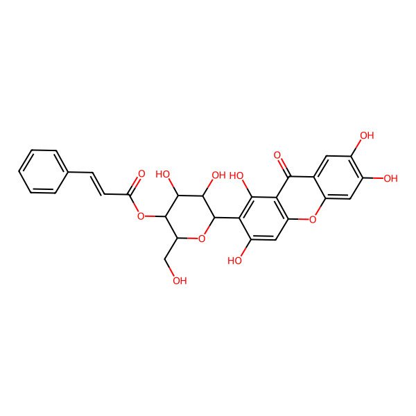 2D Structure of [4,5-Dihydroxy-2-(hydroxymethyl)-6-(1,3,6,7-tetrahydroxy-9-oxoxanthen-2-yl)oxan-3-yl] 3-phenylprop-2-enoate