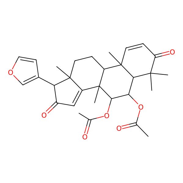 2D Structure of [(5R,6R,7S,8R,9R,10S,13S,17R)-7-acetyloxy-17-(furan-3-yl)-4,4,8,10,13-pentamethyl-3,16-dioxo-6,7,9,11,12,17-hexahydro-5H-cyclopenta[a]phenanthren-6-yl] acetate
